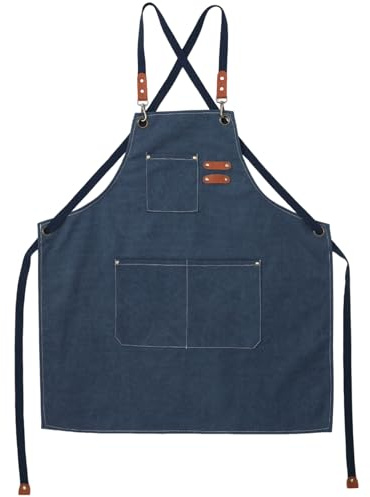 pumpumlia Delantal de trabajo de lona resistente, impermeable, grueso, para jardinería, cocina, peluquería, con cinturón ajustable, múltiples bolsillos, delantal de cocina impermeable, azul, Taille