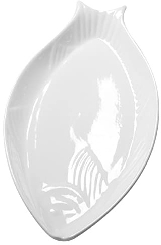 IMIKEYA Assiette de Service Céramique Blanche Ovale pour Poisson et Repas Plat à Poisson Fait Main Plateau de Service pour Apéritifs et Fruits
