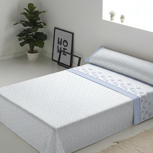ECOMMERC3 Juego de Sábanas de Franela 3 Piezas Cama 150 Dublin Azul | Fabricado en España | Juego de Sábanas Invierno con Bajera, Encimera y Funda Almohada | Sábanas Calentitas Transpirables