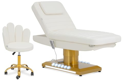 Elektrisches Beautybett mit Rückenlehne und Heizfunktion, 200 kg Tragkraft, ideal für Massage- und Tattoo-Services, inklusive Rollhocker