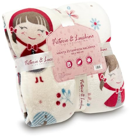 Victorio & Lucchino – Manta Infantil de Sedalina Estampada con Reverso de Sherpa a Contratono | Suave, Cálida y Ligera | Estampados Infantiles | Tamaño 130x160 cm (VL-80532-CAPERUCITA)