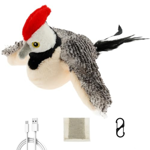 Gatphy Kolibri Katzenspielzeug Selbstaktivierendes 24cm USB-Aufladbar Flapping Bird Cat Toy mit Geräusch Bewegungssensor Katzenminze Vogel für Stundenlangen Spielspaß