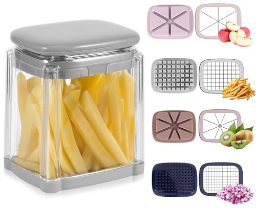 Potato Chipper, 4-in-1 Chip Cutter with 4 Types of Blades, 700ml Potato Chipper Chip Cutter, Quick and Easy to Make French Fries, Suitable for Carrots, Apples, Zucchini, Onions, Etc.
