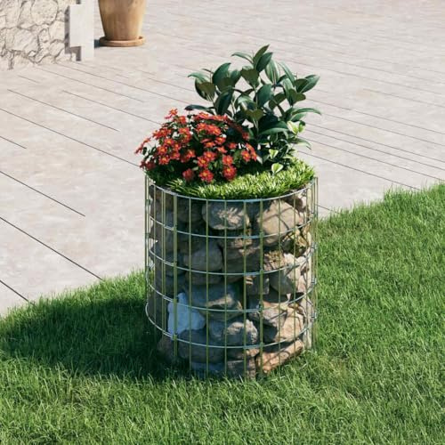 Mokuyary Colonne de gabion ronde en acier galvanisé Ø 50 x 50 cm Panier en fil de gabion mural en pierre gabion mur de gabion pour paysage, jardin