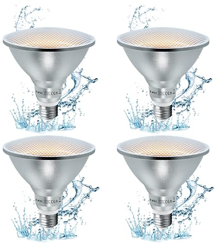 EACLL E27 PAR38 LED Warmweiß 18W Ersetzt 120W Halogen Glühlampe, 4 Stück. 1700lm 2700K Leuchtmittel AC230V Flimmerfrei Energiesparlampe, IP65 Lichtwinkel 60° Reflektorlampen Nicht Dimmbar Ø122xH130mm