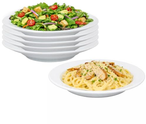 UNIQUE HOME LIVING Vintage White Soup Plates, 22.5cm Soup Plate with Rim, Set of 6 Premium Porcelain Salad Pasta Bowls, Deep Food Plates for Home, Restaurants, Durable, Microwave & Dishwasher Safe