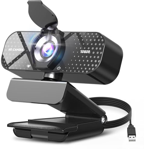 TRAUSI 1080P Full HD-webbkamera med brusreducerande mikrofon, automatisk ljuskorrigering, integritetsskydd, vidvinkellins, plug & play USB-kamera för bärbara datorer, stationära datorer, Macs, Zoom