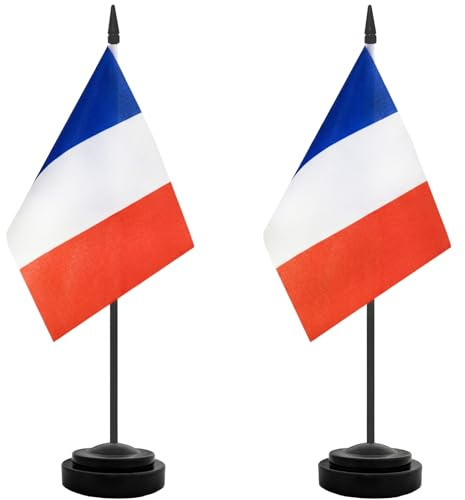 YESAH 2er Set Tischflagge Frankreich für WM 2026 Büro Home Deko,14x21cm,Frankreich Tischflaggen mit Kunststoffstange und Sockel,Reißfestes Polyester,Fußball Feier Haushalt Handel Deko