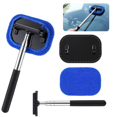 YUXMU 2pcs Fensterabzieher Auto,Bis Zu 97,5 cm Einziehbarer Seitenspiegel Wischer Und Scheibenabzieher mit Mikrofaser Abzieher Tuch, Ausziehbarer Teleskop Scheibenwischer Abzieher Für Rückspiegel