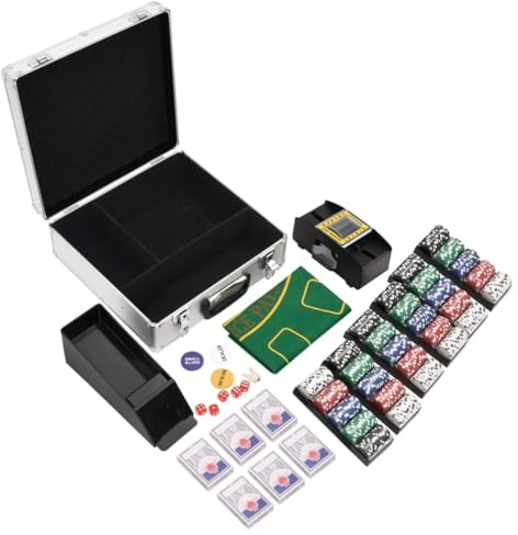 Ziaphsol Pokerchips set, 600 stycken 11,5 g i aluminiumfodral med kortskor, 6 kortlekar, blandare, spelmatta, dealknapp för casino-kväll, Texas Holdem och Blackjack