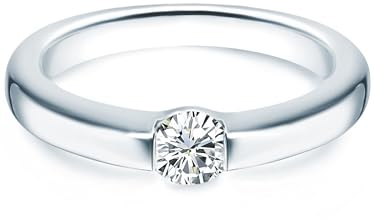 Trilani Damen Verlobungsring 925/- Sterling Silber mit Zirkonia in Brilliantschliff Solitärring Bandring Antragsring