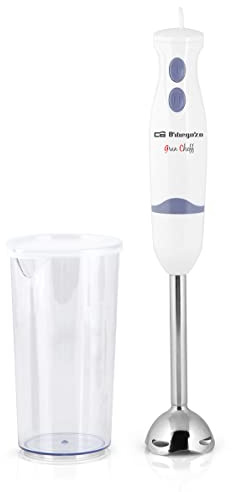 Orbegozo BT 1220 - Batidora de mano, 2 velocidades, 400 W de potencia, brazo de acero inoxidable, incluye vaso medidor de 600 ml con tapa