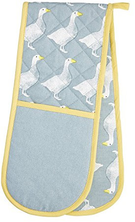 KitchenCraft 1% Cotton 'Goose' Animal-Themed Double Oven Gloves, 86 x 18 cm (34 x 7) - Grey / White