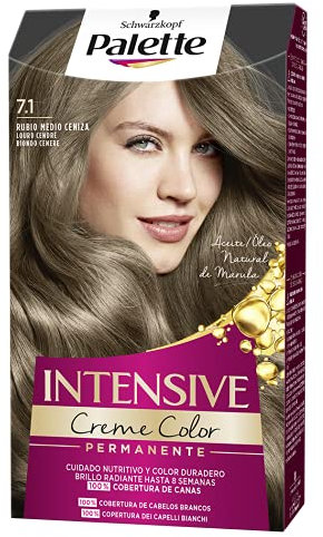 Schwarzkopf Palette Intensive Creme Color - Tinte 7.1 Rubio Medio Ceniza – Óptima cobertura de canas –Coloración Permanente de Cuidado con Aceite de Marula - Color duradero hasta 8 semanas