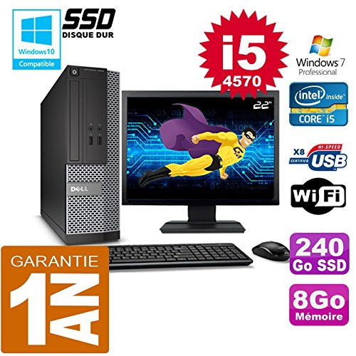 Dell PC 3020 SFF Core I5-4570 Ram 8gb Disco 240 Go SSD Wifi W7 Schermo 22 (Ricondizionato Certificato)