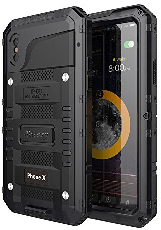 Beeasy Hülle Kompatibel mit iPhone X/XS, Wasserdicht Outdoor Stoßfest Handy Case Militärstandard Schutzhülle mit Displayschutz Robust Metall Schutz Stürzen Stößen Heavy Duty Handyhülle, Schwarz