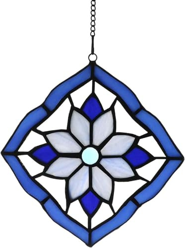 Alivagar Stained Glass Windows Hanging Suncatchers Flower Blue, 6 x 6