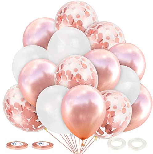 JOJOR 60 Stück Luftballons Rose Gold Konfetti Helium Ballons für Hochzeit Verlobung Valentinstag Mädchen Kinder Geburtstag Taufe Kommunion Party Deko