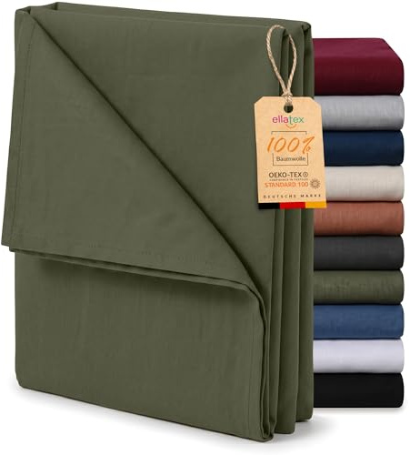 EllaTex Renforcé Bettlaken ohne Gummizug 140x200 – 100% Baumwolle, weiches Leintuch & atmungsaktives Haustuch, Farbe: Khaki