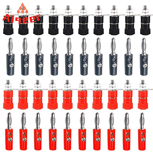 Aiqeer 20 Paare 4 mm Bananenstecker Bananenbuchse Steckverbinder Set, 20 Stück Vernickelt Bananenstecker und 20 Stück Binding Post Terminal (Rot, Schwarz)