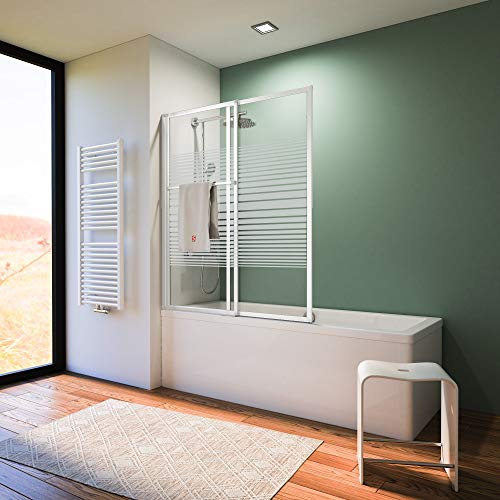 Schulte pare baignoire 70-118 x 140 cm pivotant blanc 2 volets réversible | largeur réglable extensible paroi rabattable à 180° verre trempé 3 mm