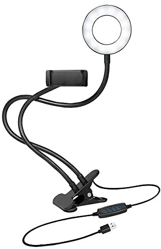 LogiLink AA0150 - LED Ringlicht/Ring Light (Ø 8,5 cm) mit Smartphone Halterung, 3-Farbmodi (natürlich, warm, kalt) und 24 LEDs für professionelle Videos und Bilder, Schwarz