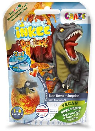 INKEE SURPRISE DINO | Badekugeln Kinder mit Überraschung , Ei-Form Badebombe 100g mit Dinosaurier Figuren , Apple Ice Tea Aroma