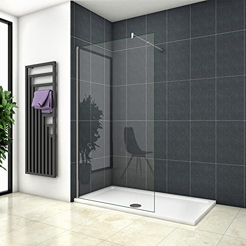 185cm Walk in 75 cm Vetro 6mm Barra Stabilizzatrice 70-120 cm | Parete Fissa, Trasparente Anticalcare, Temperato, Vetro, Doccia Walk In