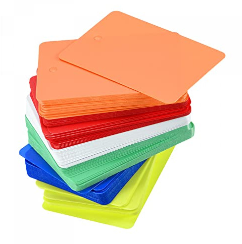 sourcing map 150pcs Etiqueta de Envio Impermeable, 6x4cm (L*An) PVC Etiqueta con Agujero de Ojal Marcador Plástico para Almacenamiento Producto Identificación Válvula Marcado, Multicolores