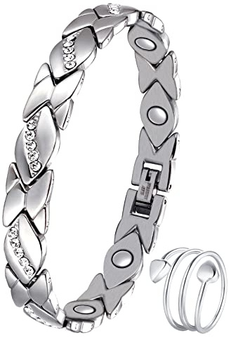 Jecanori Magnetiska armband för kvinnor, magnetiskt armband för kvinnor och magnetiska ringar med ultrastark magneter, brasaletter med borttagningsverktyg och smyckespresentask, silverkristall