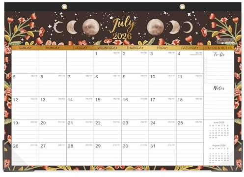 Desk Calendar 2026-2027 - Desk/Wall Calendar, JUL 2026 - Dec 2027, Desk Calendar 2026-2027, 16.8 x 12, Thick Paper with Corner Protectors, Large Ruled Blocks - The Moon