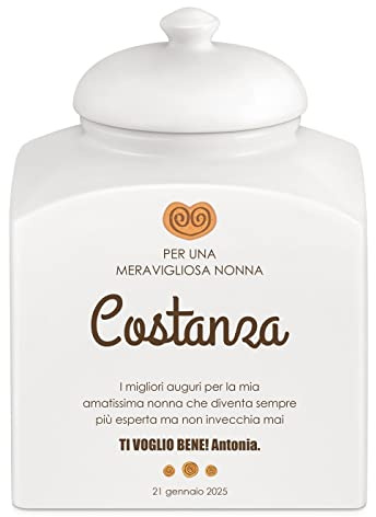 Maverton Biscottiera in ceramica, stampa personalizzata | Barattolo da cucina 3 L, protezione ermetica del barattolo per dolci, pensiero speciale per la donna, cannella