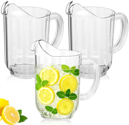 Tessco for you 3 Pcs Plastic Pitchers 60 Ounce Clear Restaurant Jug Large Water Pitcher Carafe Serve Milk Tea Juice Drink for Parties Container Dispenser Beer Jar (Classic)