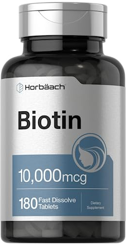 Horbäach Biotin 10000mcg | 180 Fast Dissolve Tablets | for Women & Men | Beauty Supplement | Vegetarian, Non-GMO, Gluten Free