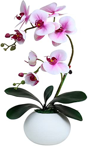 Forlaoers 17 Tall Purple Phalaenopsis Orchid Artificial Flowers Included Vase Faux Plant Potted for Indoor Home Decor Office Bathroom Wedding Decoration Table Centerpiece Arrangements Ornaments