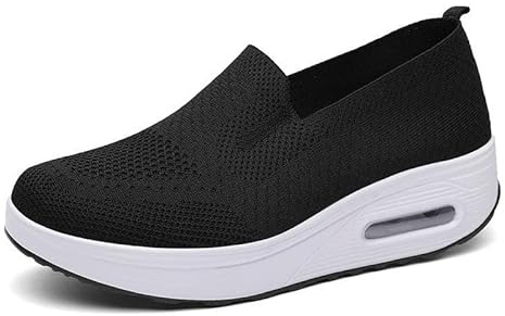 Dfcdcoo Ortopediska sneakers för kvinnor, ortopediska sneakers för kvinnor, luftkudde slip-on promenadskor plattform nät sneaker sandaler (svart A, 39)