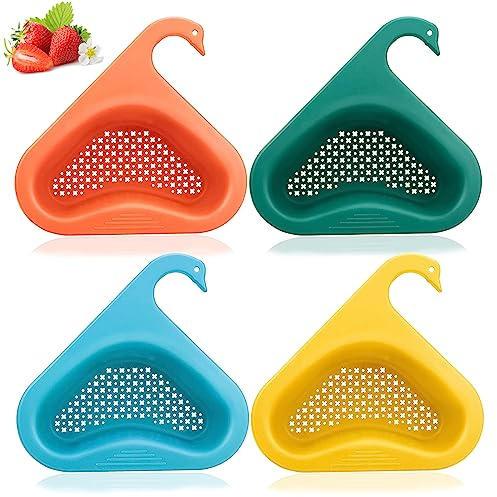 Sieb für Spülbecken, 4 Stücke Spülbecken Sieb, Swan Abflusskorb, Multifunktionaler Abflusskorb, Dreieckiger Filterkorb für Küchenspüle, Sieb, Abfluss, Spülen von Obst, Gemüse