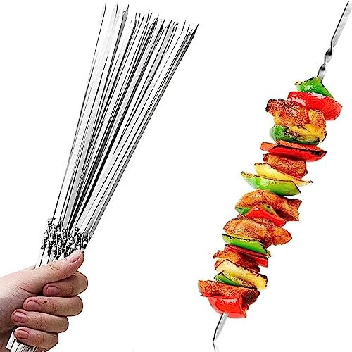 10-100 brochettes de Gril, réutilisables, brochettes en Acier Inoxydable, antidérapantes, for Fruits, Barbecue, Poulet Yakitori, Fondue (Color : 50, Size : 35cm)
