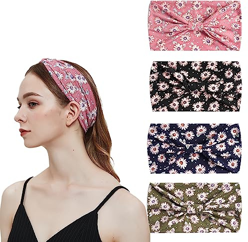 6Pcs Bandana Haarbänder Boho Haarschmuck Erwachsene Frauen Vintage breite Stirnbänder für Frauen Twist elastische Turban Anti-Rutsch-Haar-Schal