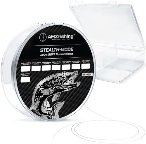 NEU AMZfishing® Stealth-Mode 50m Fluorocarbon Vorfachschnur 0,20-0,85 mm | 100% Fluorocarbon Angelschnur | Zandervorfach | Angelschnur | Angelzubehör (Ø 0,61 mm | 19,50 kg (42,90 lbs))