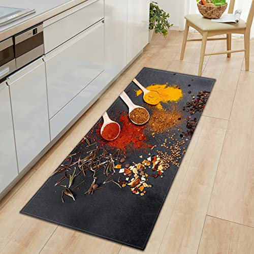 GOKSEL Küchenteppiche Farbe & Gewürze Rutschfestes Küchenmatten, Saugfähig Küchenläufer, Komfort Läufer Teppich Set für Küche, Staubdicht Fußmatte 60 x 120cm