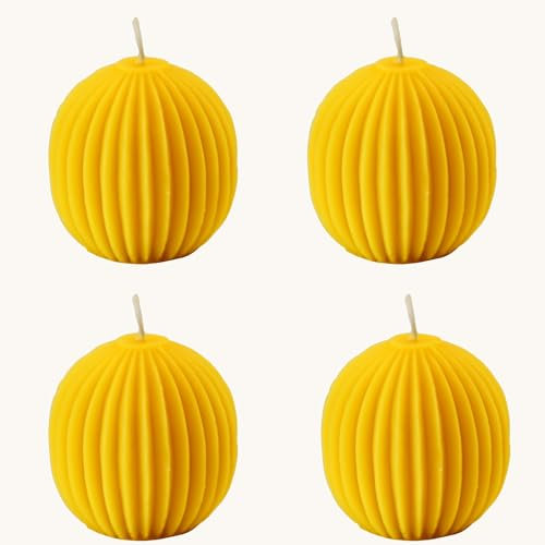 4 Kugelkerzen Streifen aus 100% reinem Bienenwachs