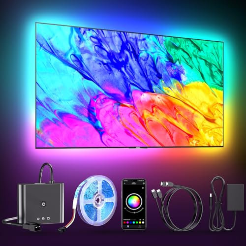 BDFFLY LED TV retroiluminación sincronización con caja HDMI,TV LED Backlight Sync Imagen 4K@30Hz 5M RGBIC tira de luz LED para Televisores de 55-65 inch, Control de APP.