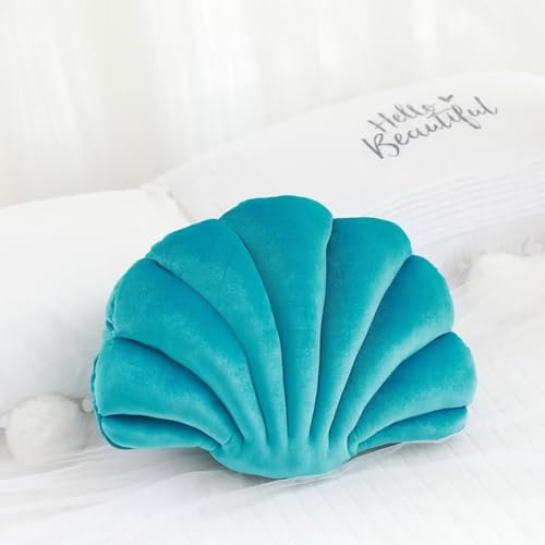 Hovoto Kissen in Muschelform, Seashell Dekoratives Kissen, Muschel förmiges Kissen, Gefülltes Kissen, Plüschkissen für Zuhause, Bett, Sofa, Büro, Kissendekoration, Grün, 46 * 33 cm