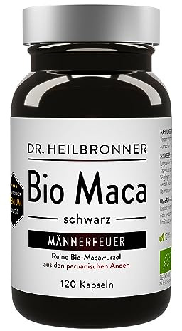 Dr. Heilbronner Bio Maca-schwarz-Kapseln Männerfeuer Superfood 120 Kapseln vegan in der Glasflasche