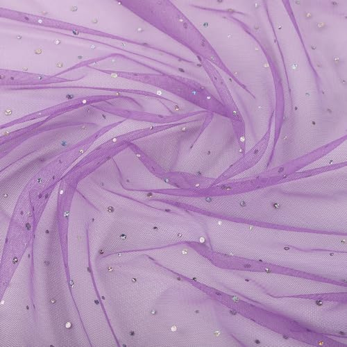 Whakano 1 Yard Glänzender Glitzer Tüll Stoff,Meterware,150 cm Breit, | mit kleine Pailletten Dekostoff Tüll Rolle,zum Nähen Basteln,DIY Handwerken,Vorhänge Bühne Kostüm Kleid,Violett