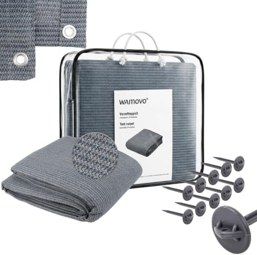 wamovo Vorzeltteppich 250-300x400-600cm atmungsaktiver Campingteppich Zeltteppich Outdoor Teppich grau
