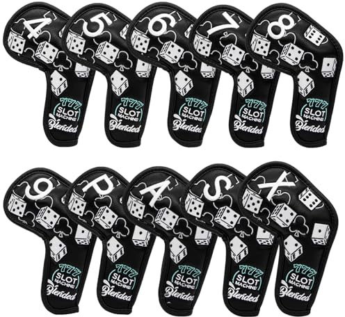 BAIRBRE Golf Iron Covers Lucky 777 Golf Iron Headcover 10pcs Synthetic Leather Golf Clubs Iron Covers for Golf Clubs Head Covers for Irons with Magic Tape Fit All Brands