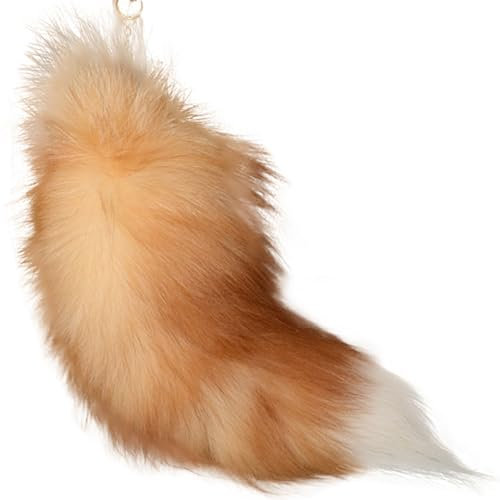 Fox Tail 15,75 Zoll Tier Schwanz zotteligen Kunstfell Schwanz realistische Fuchs Schwanz Schlüsselbund Dekorative Therian Schwanz für Handtaschen Rucksack Cosplay, Gold, Faux Animal Tail Keychain