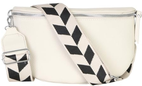 Bauchtasche Damen stylisch Umhängetasche Hüfttasche Bodybag Gürtel Crossbody Bag Schultertasche mit Verstellbaren Gurt 25 (Beige, M / 28 x 18 x 9 cm)